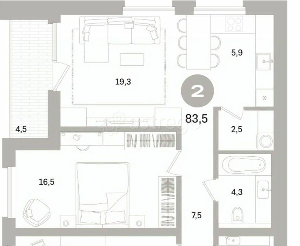 2-комн. квартира, 83.51 м2, 7/16 эт. Санкт-Петербург - изображение 1