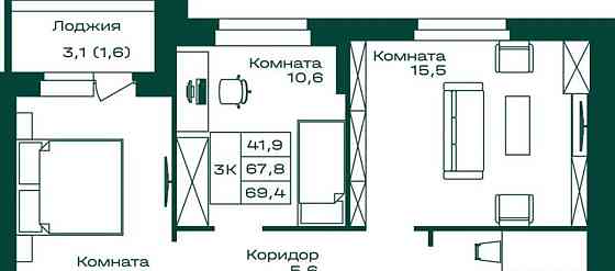 3-комн. квартира, 69.4 м2, 3/8 эт. Майма