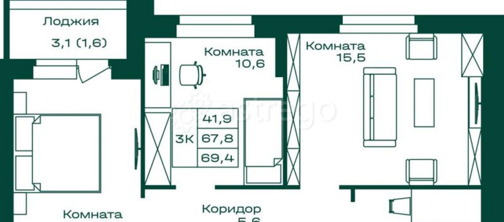 3-комн. квартира, 69.4 м2, 3/8 эт. Майма - изображение 1