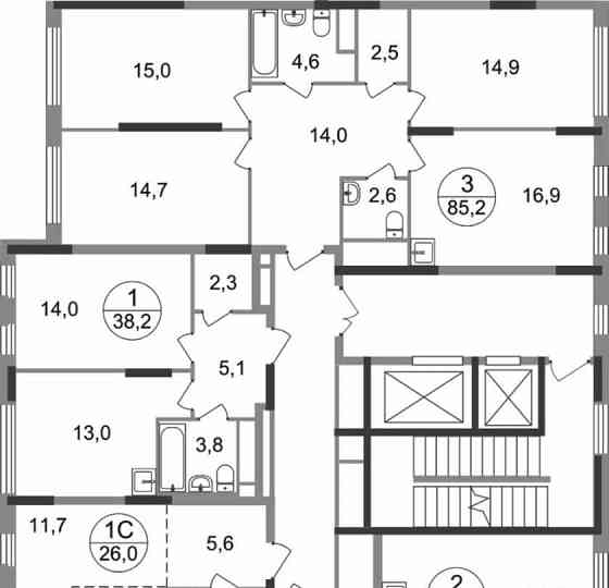 3-комн. квартира, 85.2 м2, 16/17 эт. Москва