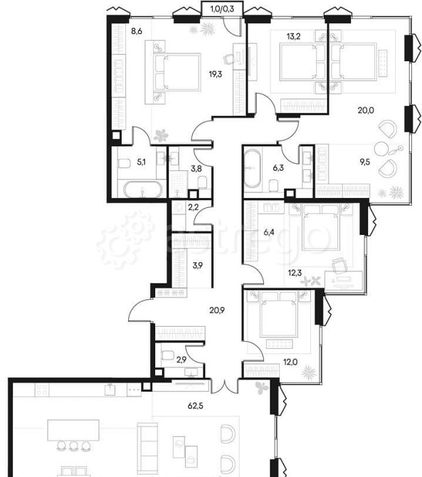 5-комн. квартира, 209.2 м2, 16/18 эт. Москва - изображение 7