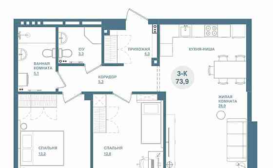 3-комн. квартира, 73.9 м2, 2/19 эт. Красноярск