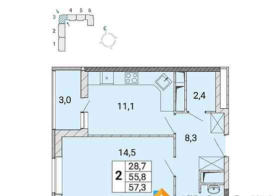 2-комн. квартира, 57.5 м2, 16/17 эт. Балашиха
