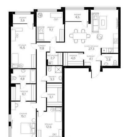 4-комн. квартира, 129.88 м2, 7/8 эт. Москва