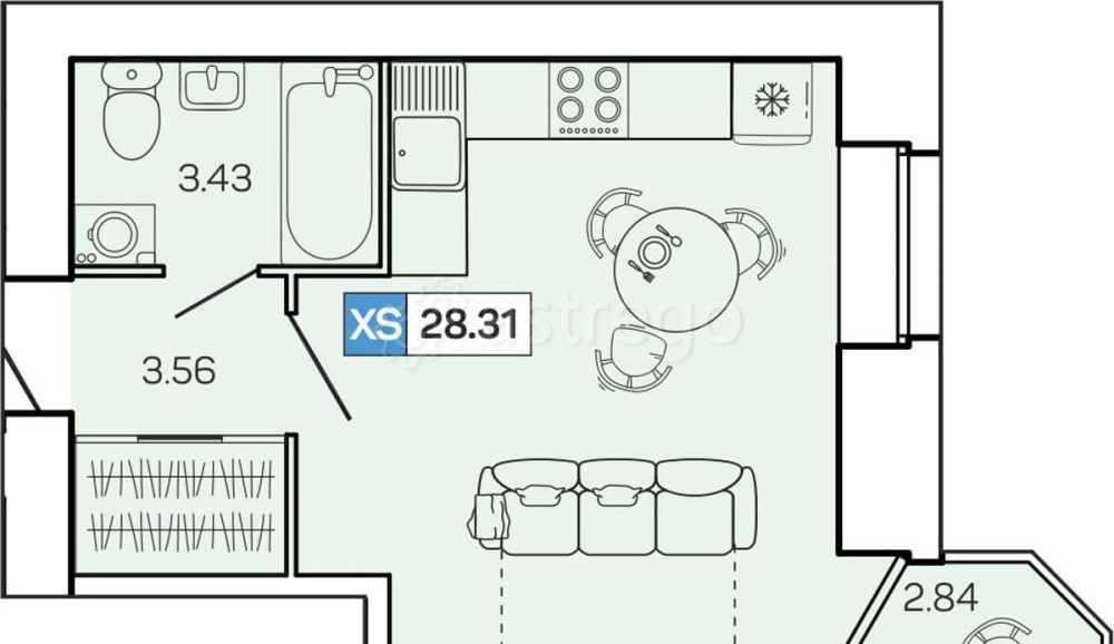 Студия, 28.31 м2, 9/9 эт. Северодвинск - изображение 1