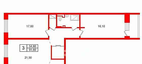 3-комн. квартира, 91.6 м2, 4/10 эт. Санкт-Петербург