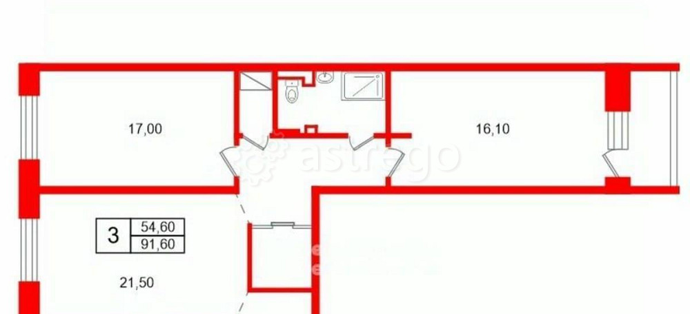 3-комн. квартира, 91.6 м2, 4/10 эт. Санкт-Петербург - изображение 2