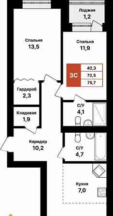 3-комн. квартира, 75.7 м2, 7/8 эт. Уфа