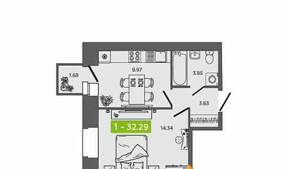 1-комн. квартира, 32.29 м2, 4/9 эт. Северодвинск
