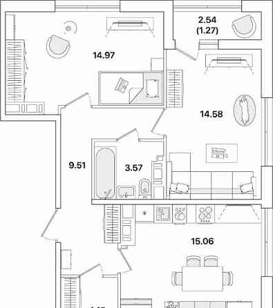 3-комн. квартира, 79.5 м2, 11/12 эт. Санкт-Петербург