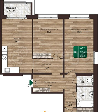 3-комн. квартира, 84.2 м2, 2/16 эт. Барнаул - изображение 1