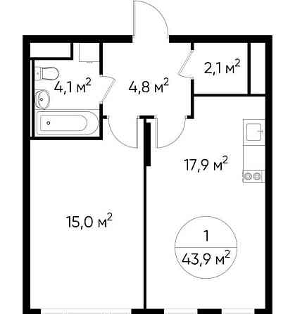 1-комн. квартира, 43 м2, 2/17 эт. Москва