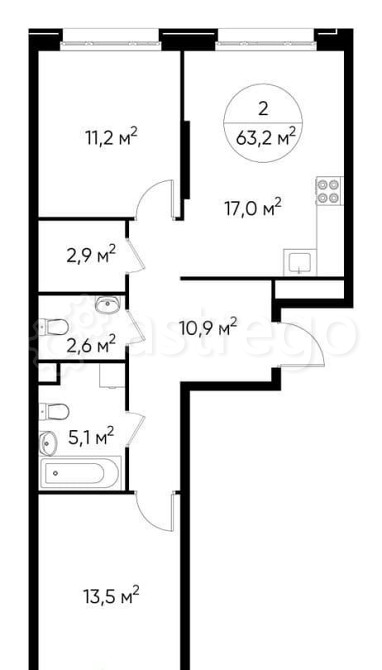 2-комн. квартира, 63 м2, 2/17 эт. Москва - изображение 1