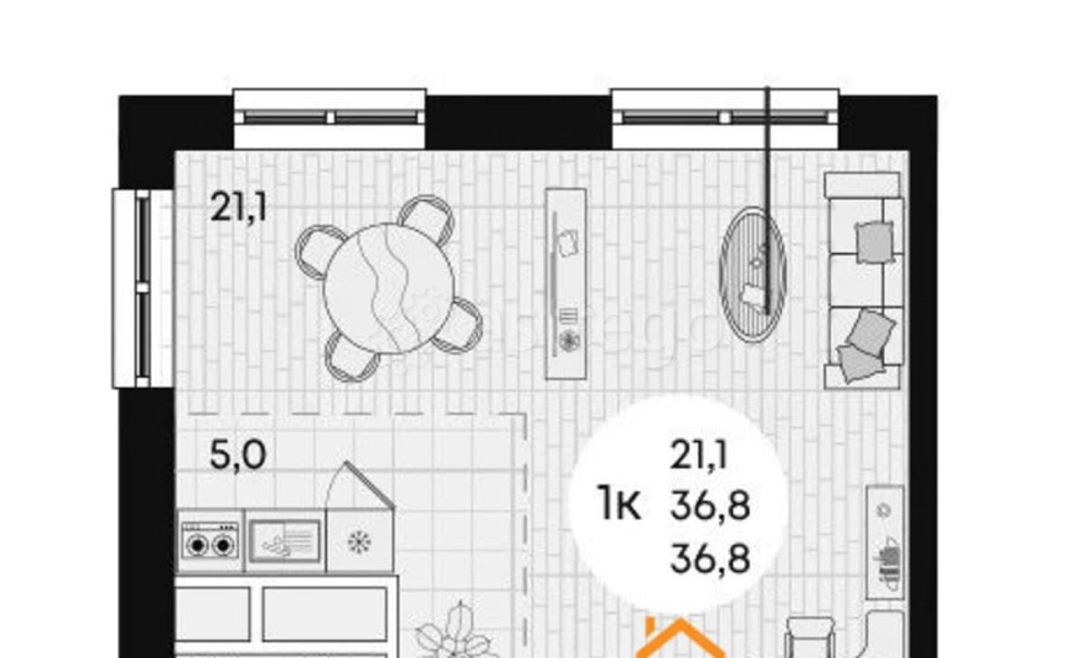 Студия, 36.8 м, 15/15 эт. Яблоновский - изображение 1