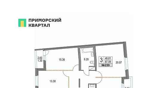 3-комн. квартира, 87.59 м2, 2/16 эт. Санкт-Петербург