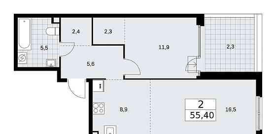 Студия, 55.4 м2, 2/16 эт. Москва