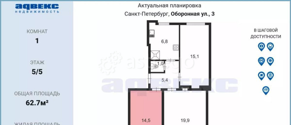 Комната, 14.5 м2, 5/5 эт. Санкт-Петербург - изображение 4