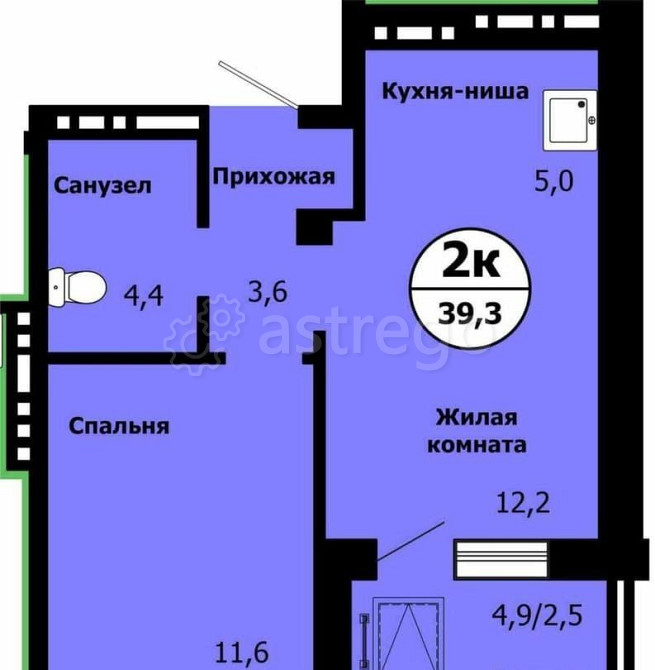 2-комн. квартира, 39.3 м2, 18/19 эт. Красноярск - изображение 1