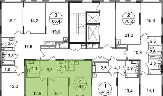 2-комн. квартира, 59 м2, 5/17 эт. Москва