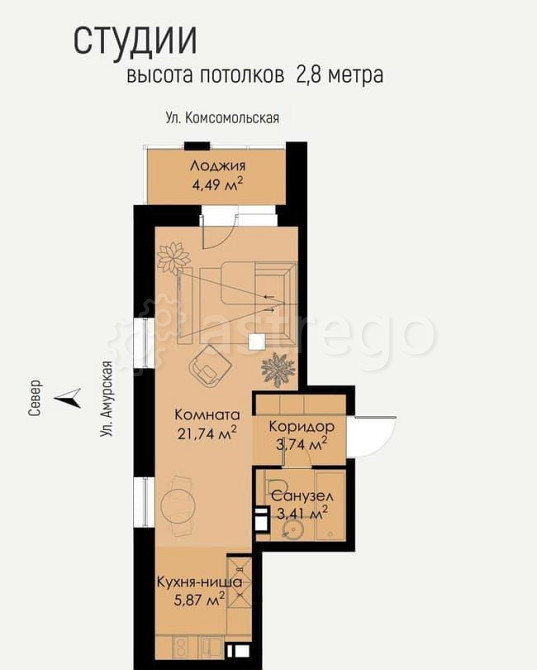 1-комн. квартира, 37 м2, 5/8 эт. Благовещенск - изображение 1