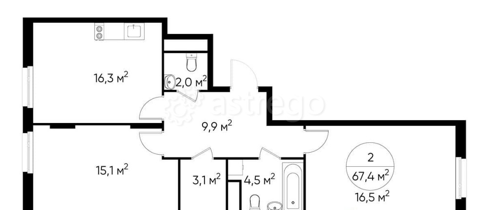 2-комн. квартира, 67 м2, 9/17 эт. Москва - изображение 1