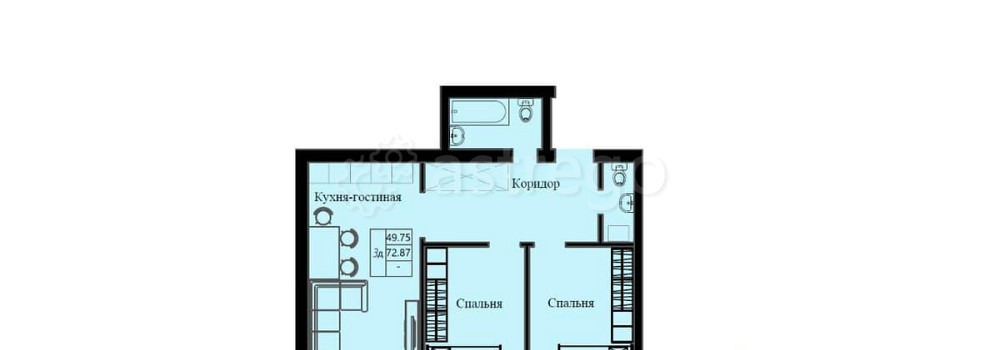 3-комн. квартира, 72.87 м2, 2/10 эт. Красноярск - изображение 1