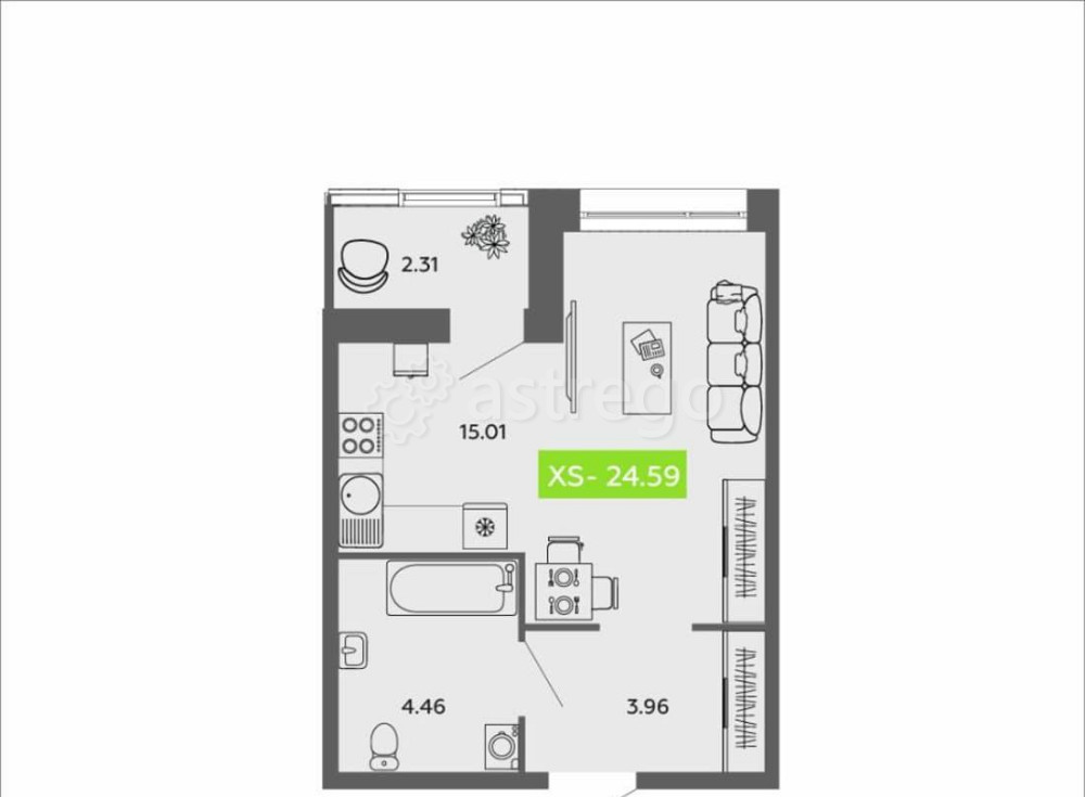 Студия, 24.59 м2, 2/16 эт. Архангельск - изображение 7