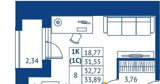 Студия, 31.55 м2, 6/22 эт. Королев