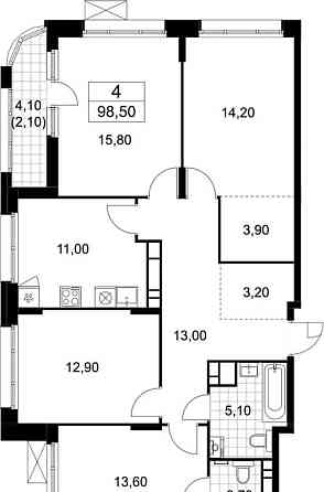 4-комн. квартира, 98.5 м2, 13/15 эт. Москва