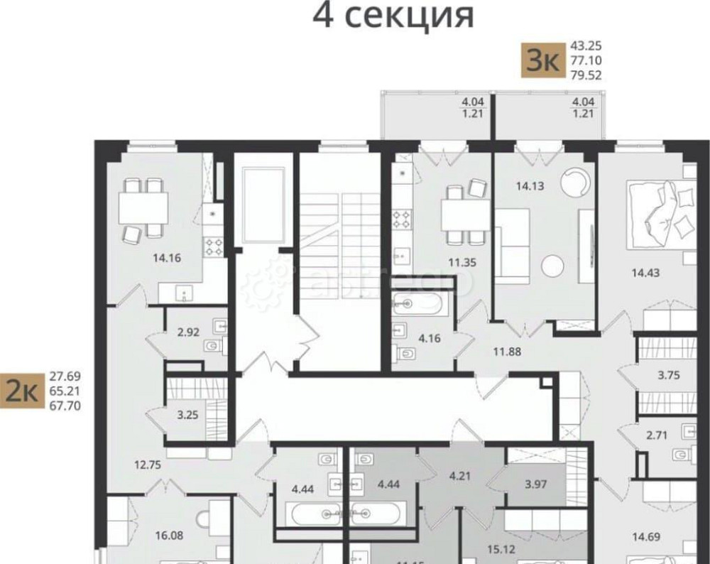 2-комн. квартира, 67.83 м2, 7/16 эт. Архангельск - изображение 7