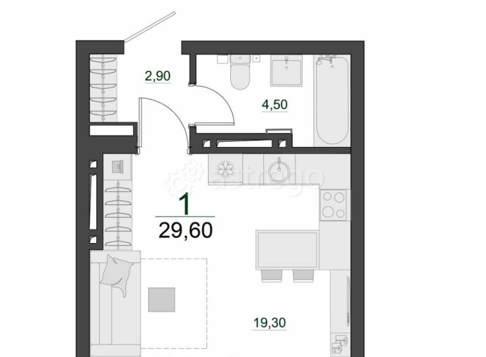 Студия, 30 м2, 4/23 эт. Красноярск - изображение 2