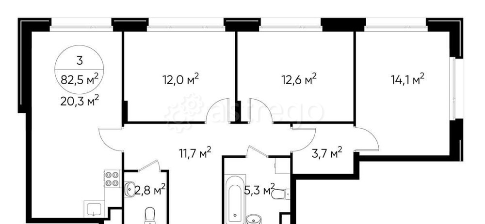 3-комн. квартира, 82 м2, 1/17 эт. Москва - изображение 1