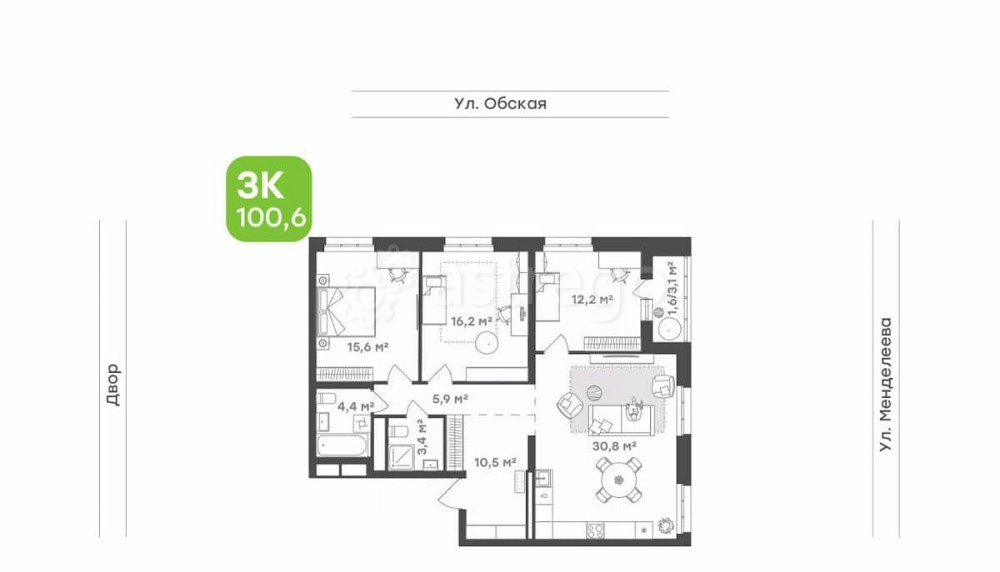 3-комн. квартира, 100.6 м2, 6/25 эт. Уфа - изображение 1