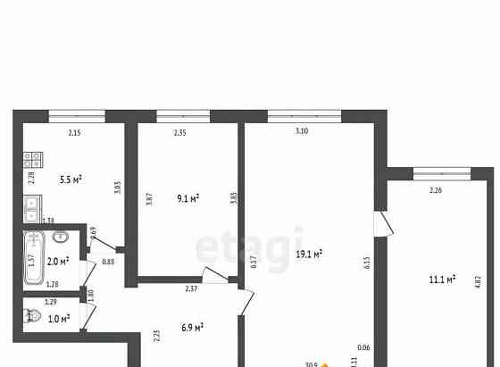 3-комн. квартира, 54.7 м2, 2/9 эт. Стерлитамак