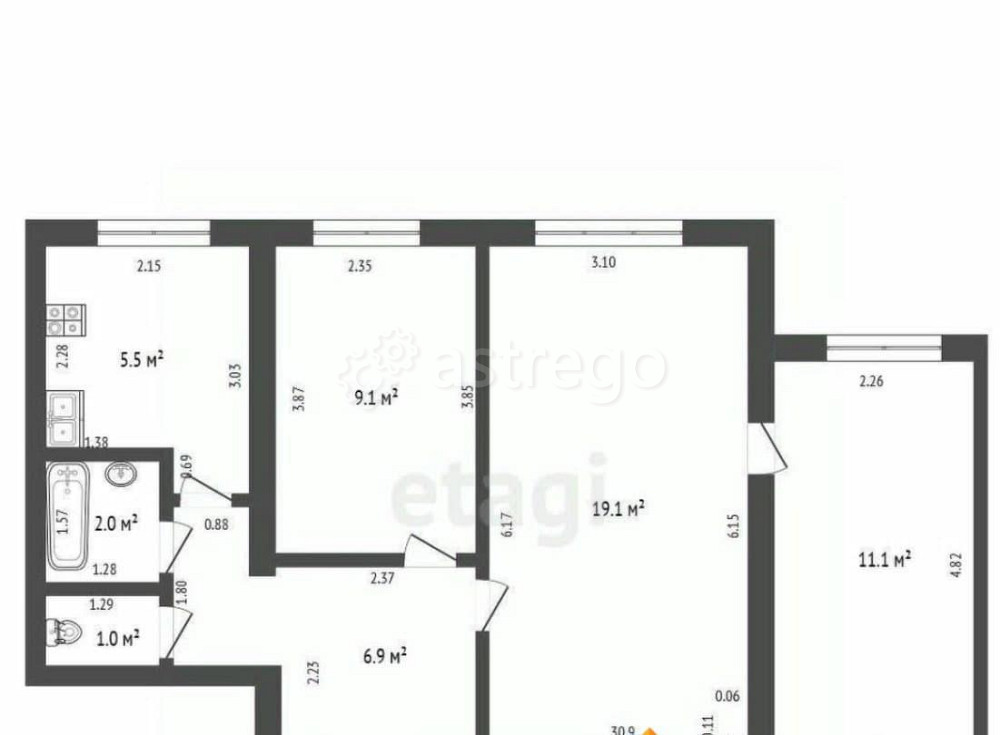 3-комн. квартира, 54.7 м2, 2/9 эт. Стерлитамак - изображение 1