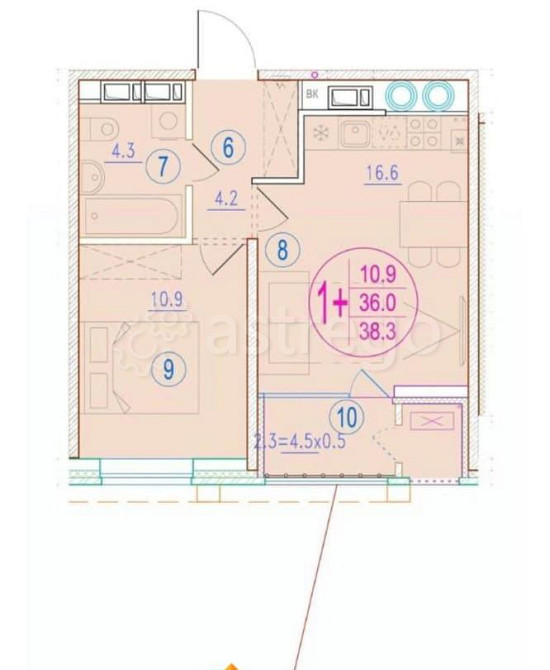 1-комн. квартира, 38 м2, 8/20 эт. Астрахань - изображение 7