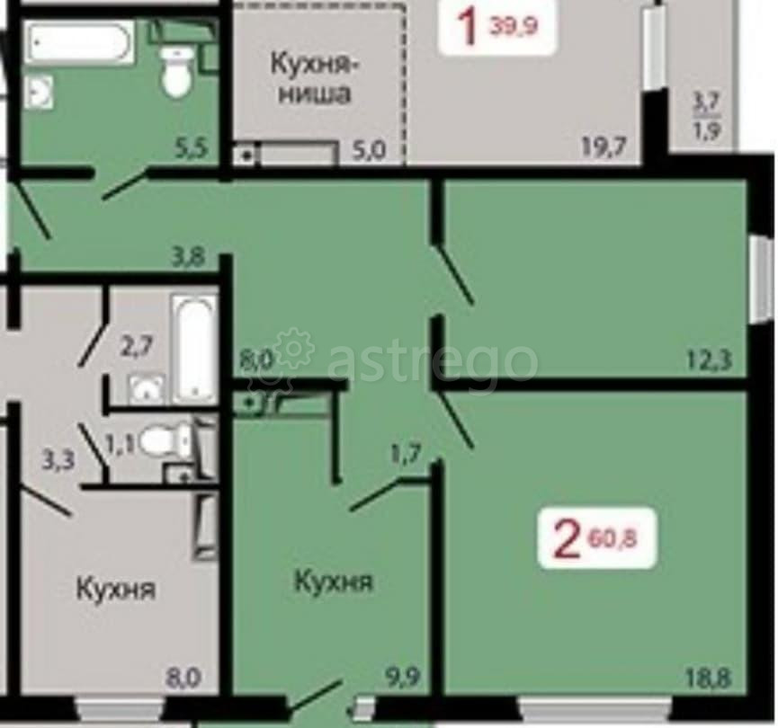 2-комн. квартира, 60.8 м2, 12/17 эт. Красноярск - изображение 1