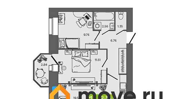 2-комн. квартира, 52.36 м2, 9/9 эт. Северодвинск