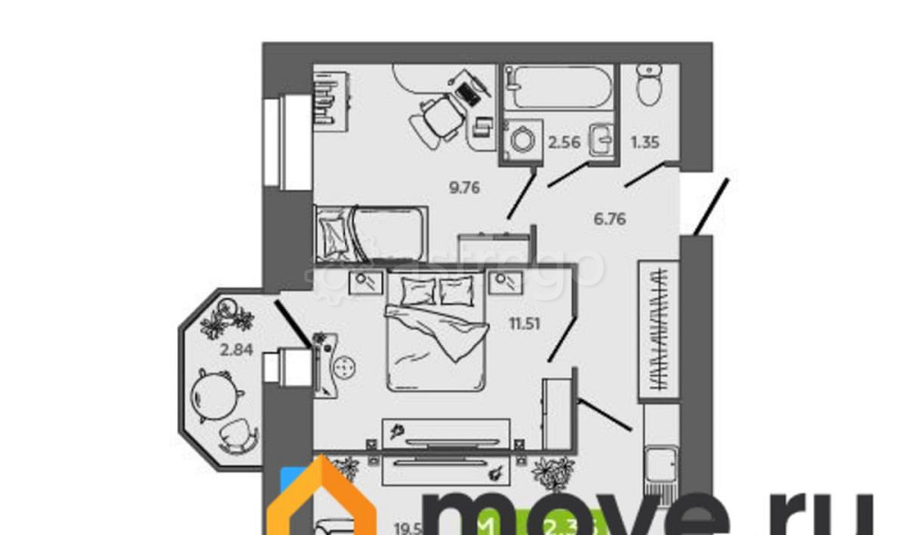 2-комн. квартира, 52.36 м2, 9/9 эт. Северодвинск - изображение 1