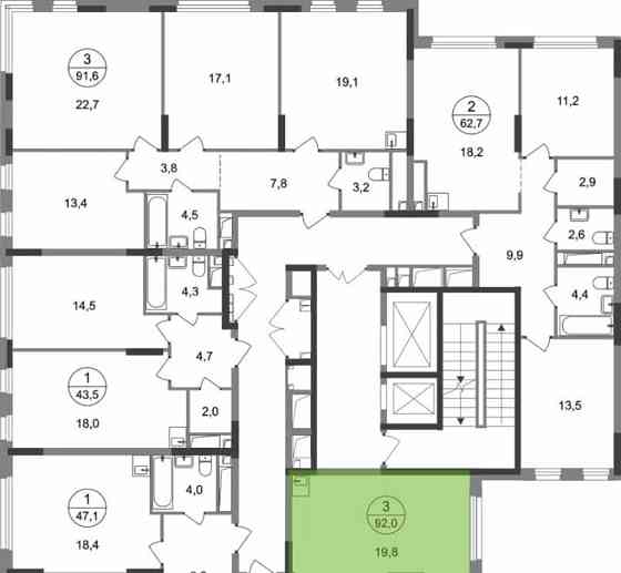 3-комн. квартира, 92 м2, 12/17 эт. Москва