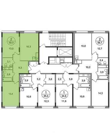 2-комн. квартира, 59 м2, 5/17 эт. Москва