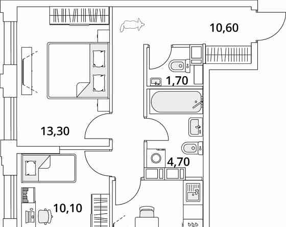 2-комн. квартира, 52.3 м2, 12/13 эт. Санкт-Петербург