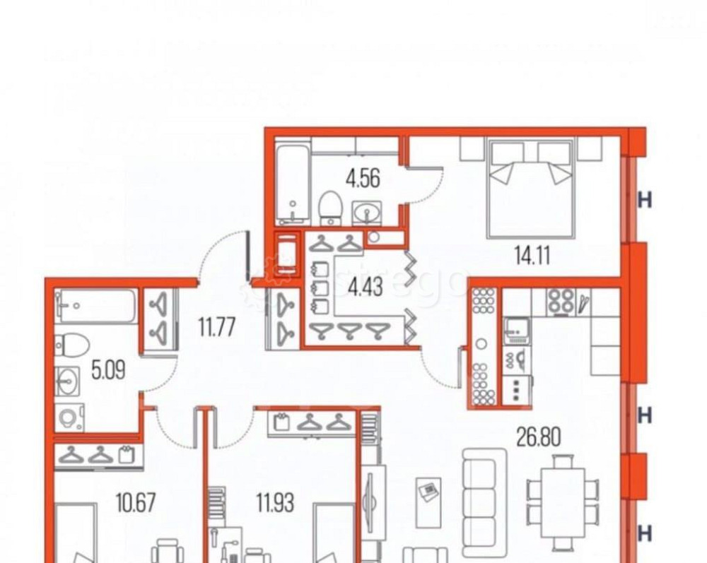 4-комн. квартира, 91 м2, 3/22 эт. Санкт-Петербург - изображение 2