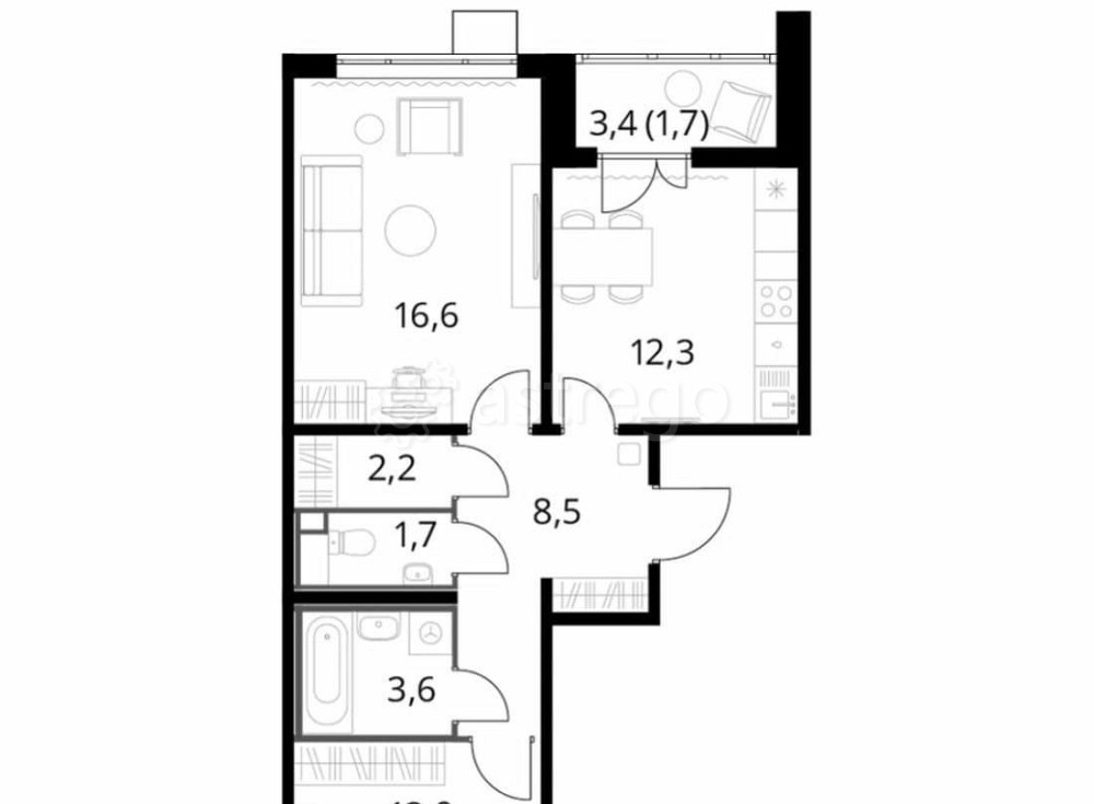 2-комн. квартира, 59.3 м2, 21/24 эт. Люберцы - изображение 5