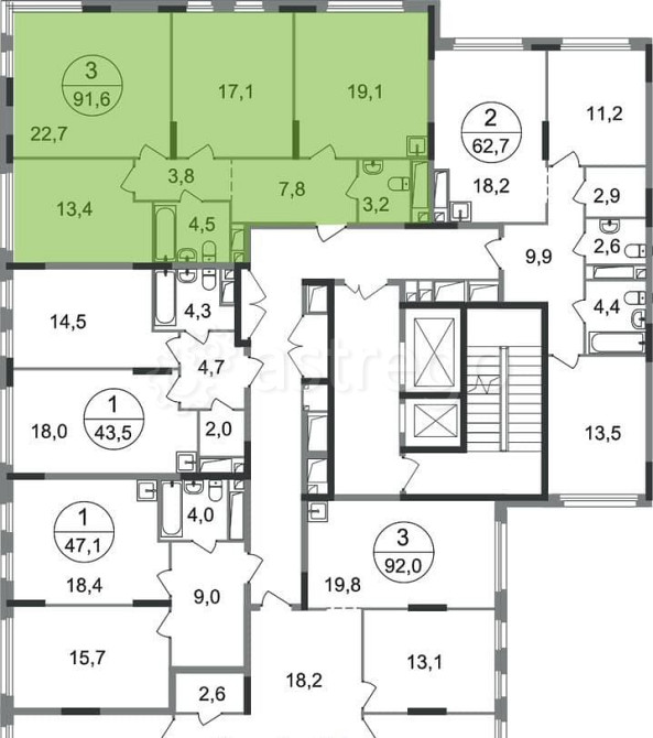 3-комн. квартира, 91 м2, 10/17 эт. Москва - изображение 5