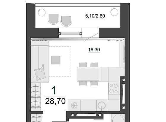 Студия, 29.5 м2, 2/23 эт. Красноярск
