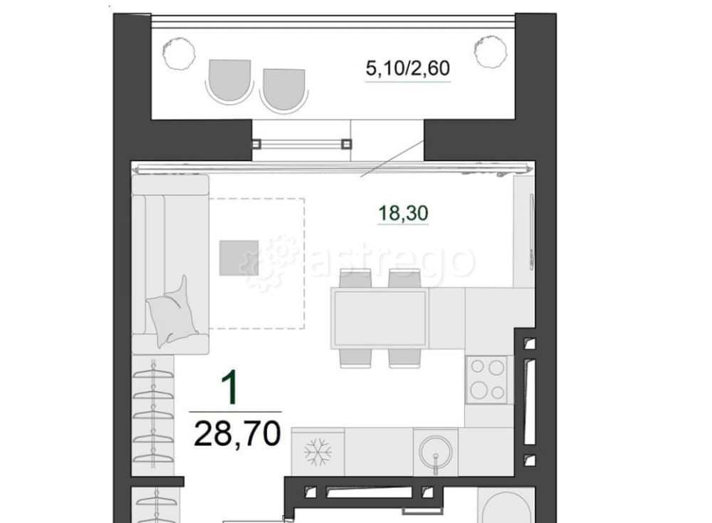 Студия, 29.5 м2, 2/23 эт. Красноярск - изображение 1