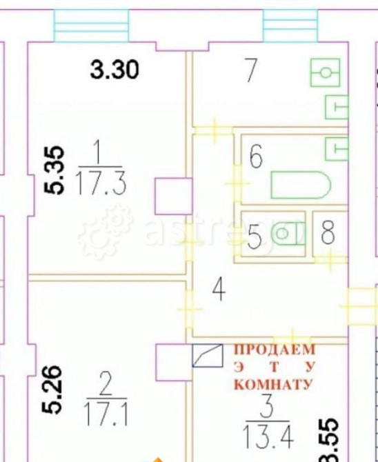 Комната, 13.4 м2, 4/6 эт. Москва - изображение 1