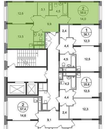 2-комн. квартира, 59 м2, 4/17 эт. Москва