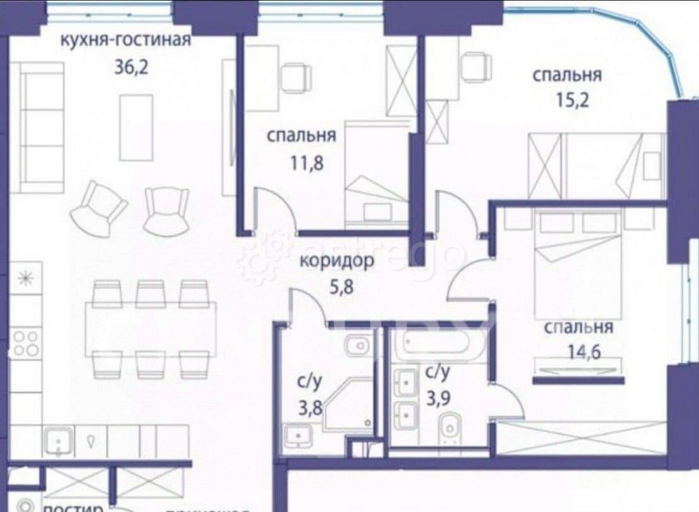 4-комн. квартира, 99.9 м2, 2/22 эт. Москва - изображение 7